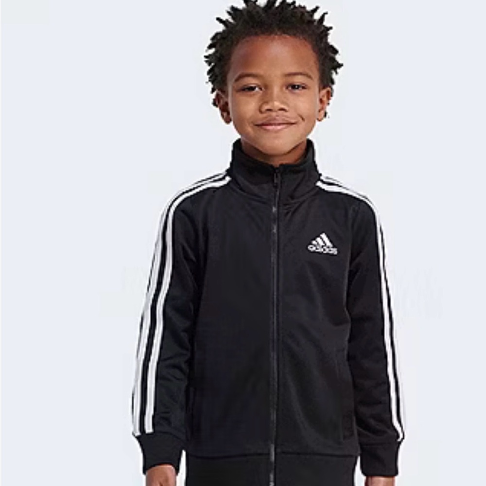 adidas Boys Black Track Jacket with White Stripes | Zip Up | Size 10/12